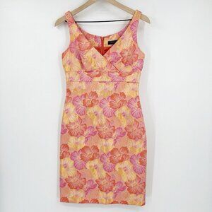 Carmen Marc Valvo Collection Pink Orange Floral Sheath Dress Size 4